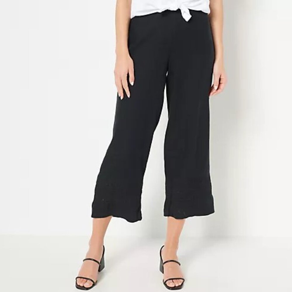 Isaac Mizrahi Live! Regular Bridgehampton Linen Blend Pant Black Reg 8